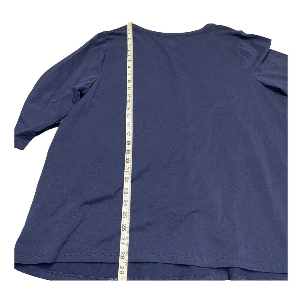 Catherines Tee Shirt Womens OX Blue Stretch Paisley Beaded V-Neck 3/4 Sleeve Top - Picture 7 of 8